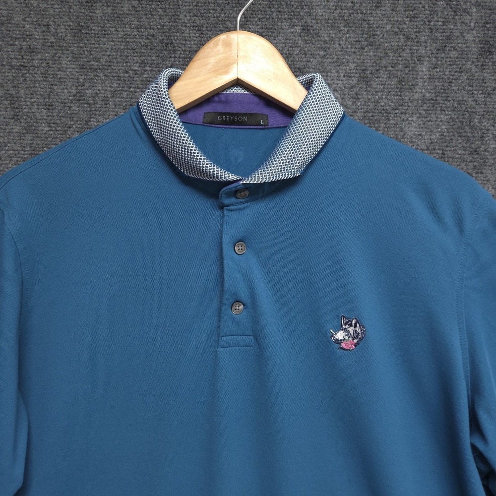 Greyson Shirt Mens Large Blue Performance Golf Casual Polo Short Sleeve Preppy - Picture 3 of 9